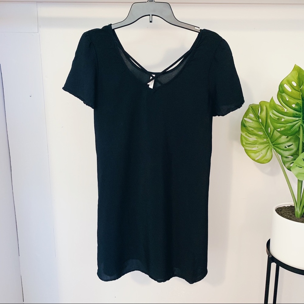 Black dress with minimal cross-cross front